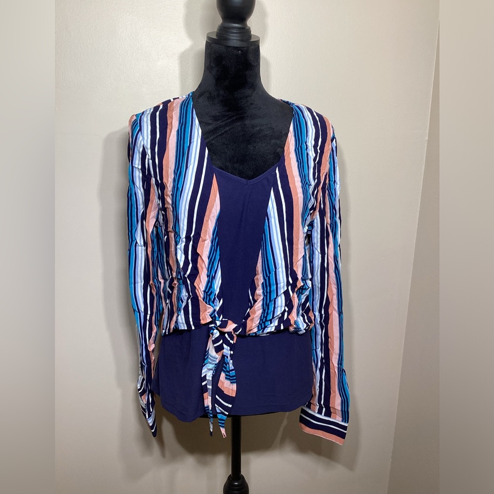 No Boundaries Striped Twofer Navy Blue Size XL